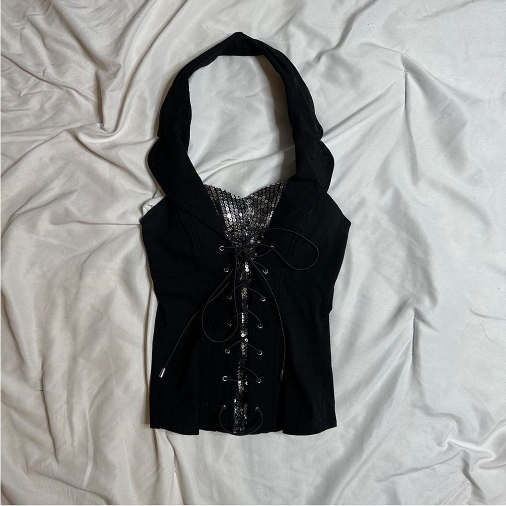 black & silver halter cami top